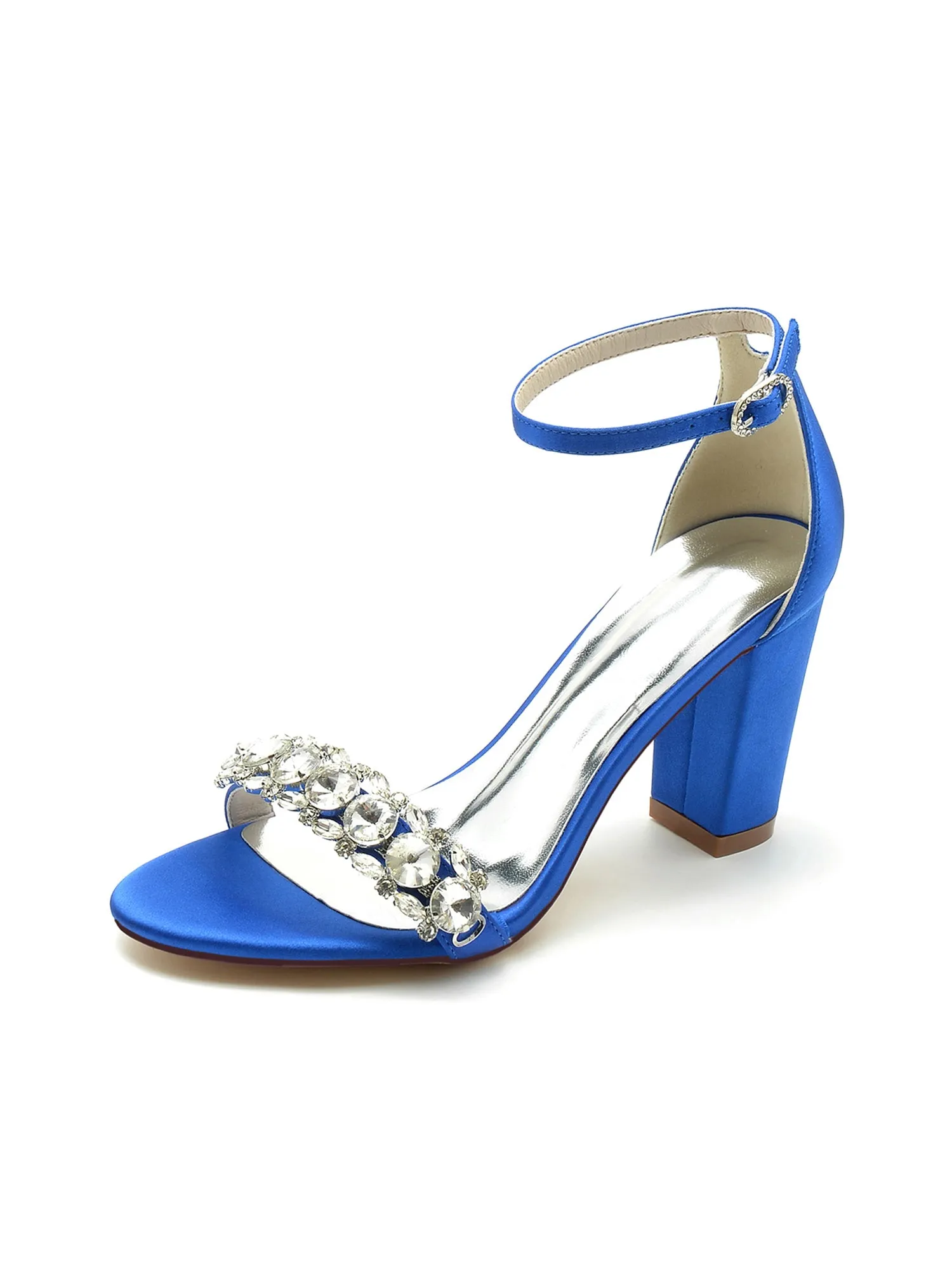 Crystal Embellished Open Toe Ankle Strap Pumps