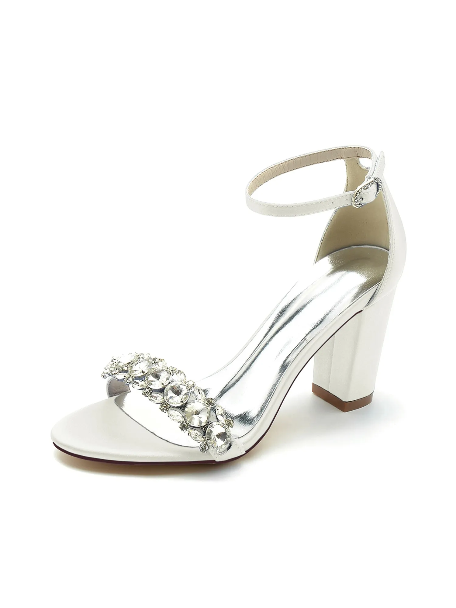 Crystal Embellished Open Toe Ankle Strap Pumps