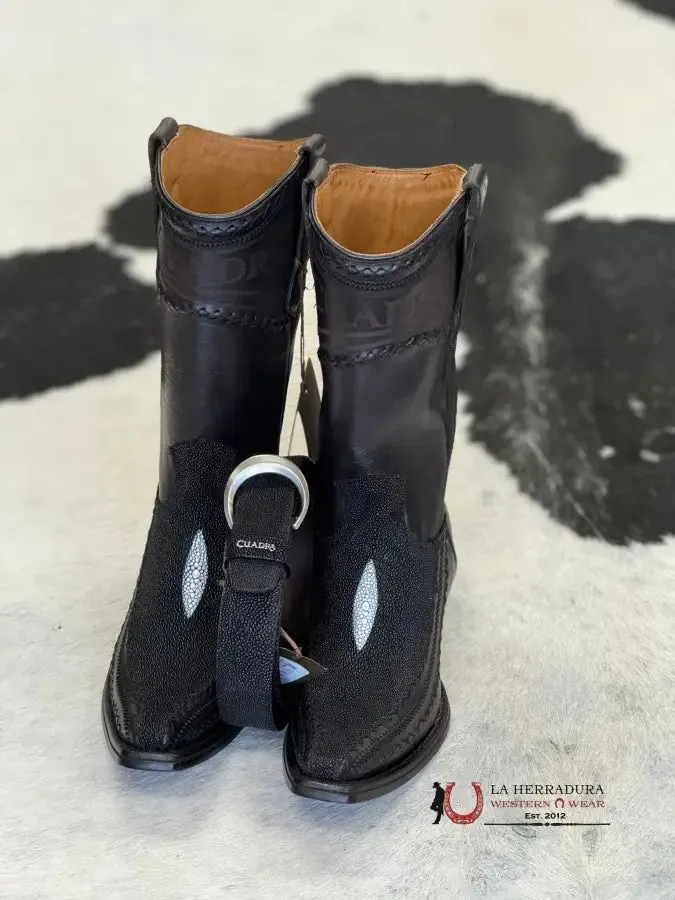CUADRA BOOTS STINGRAY MANTARRAYA BLACK LASER & WOVEN NARROW SQUARE TOE