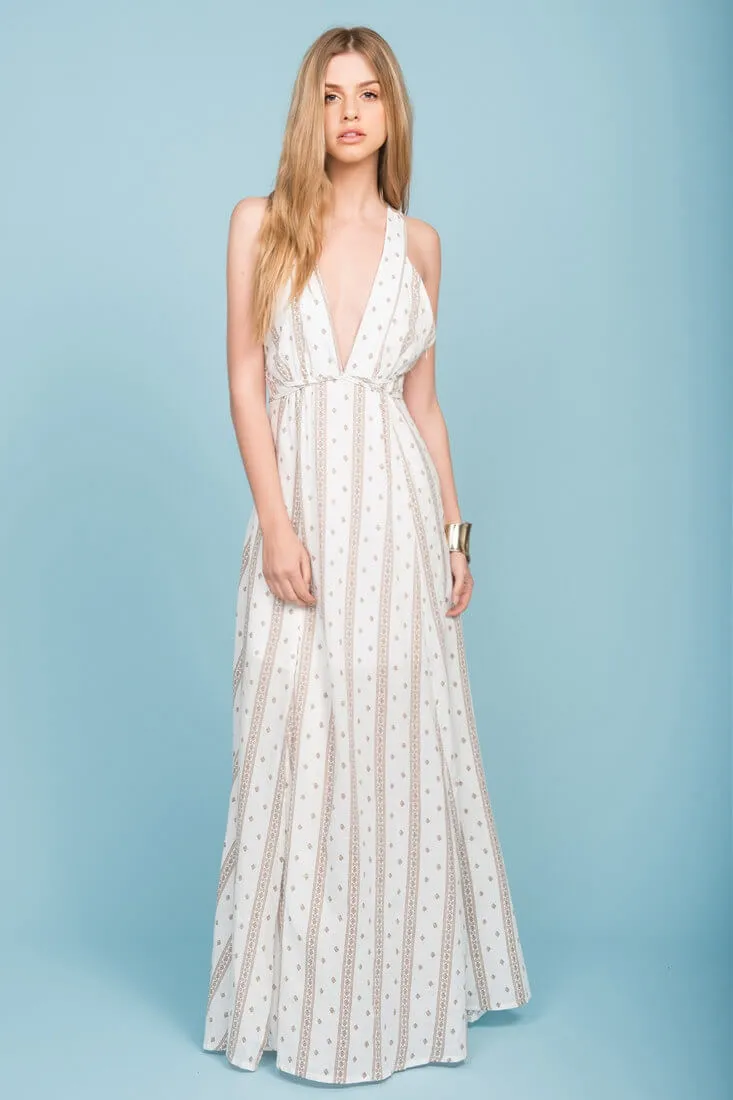 Cyrene Open Back Lace Up Maxi White