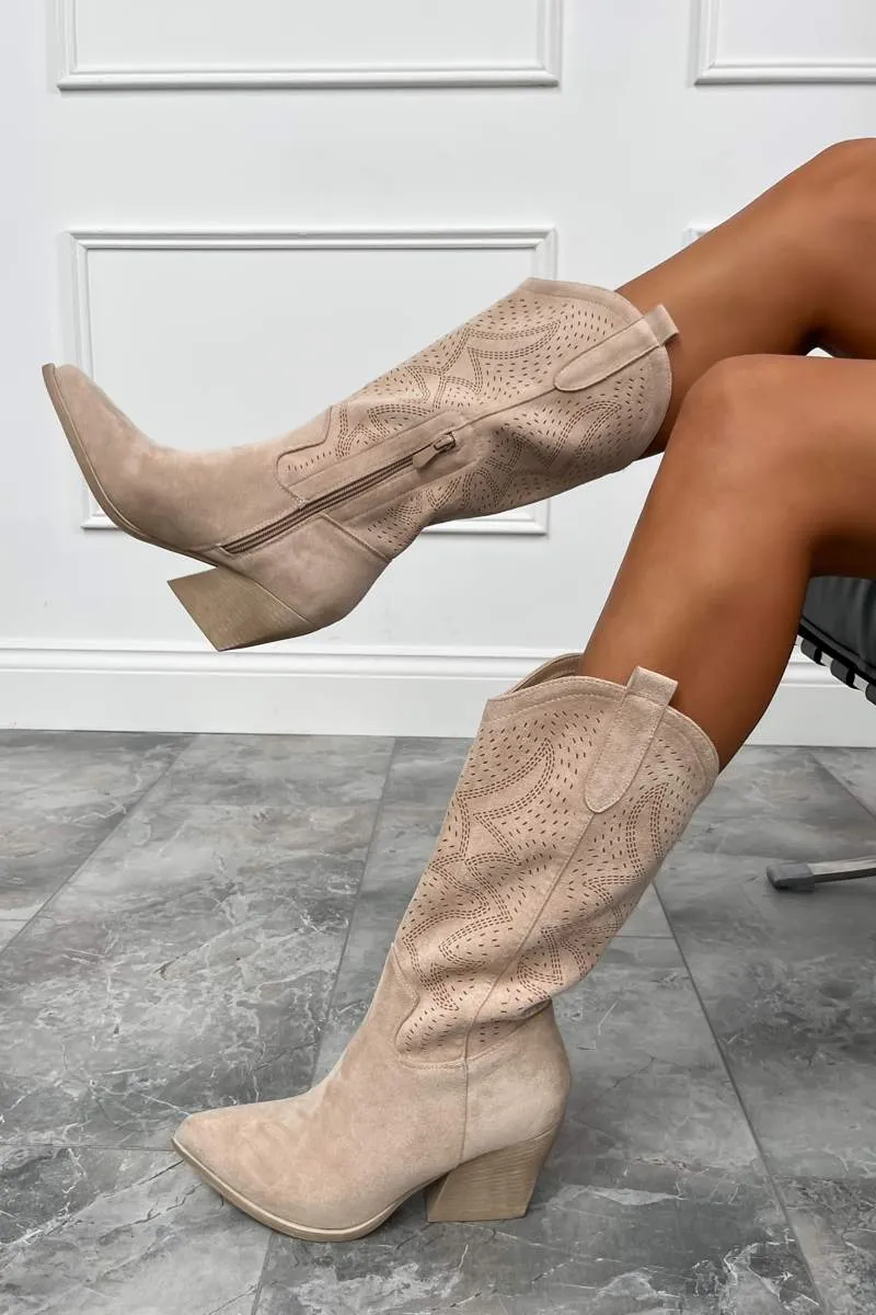 DALLAS Mid Calf Cowboy Western Boots - Beige