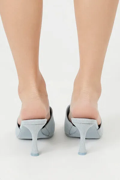 Denim Open-Toe Spool Heels