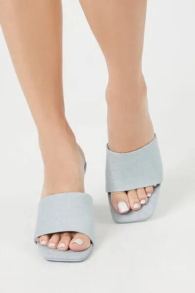 Denim Open-Toe Spool Heels