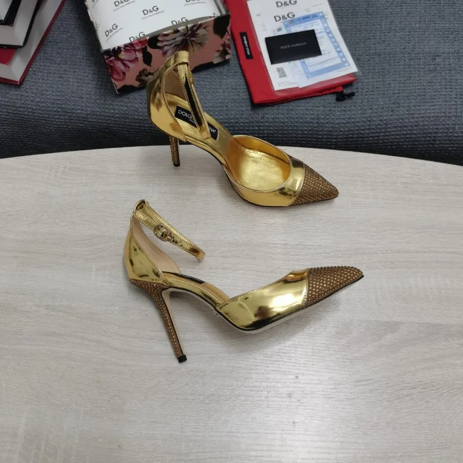 DolGa Patent Pumps With Fusible Rhinestones Gold For Women DG Shoes