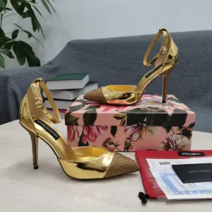 DolGa Patent Pumps With Fusible Rhinestones Gold For Women DG Shoes