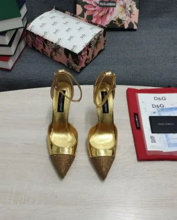 DolGa Patent Pumps With Fusible Rhinestones Gold For Women DG Shoes