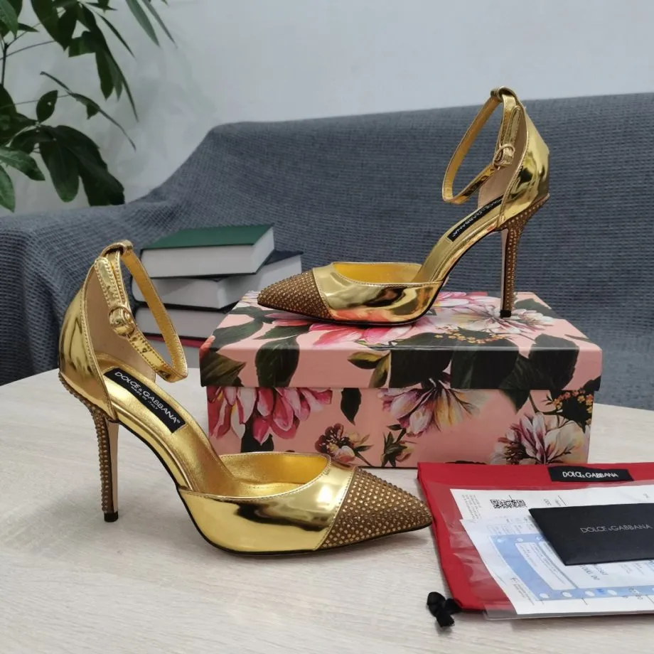 DolGa Patent Pumps With Fusible Rhinestones Gold For Women DG Shoes