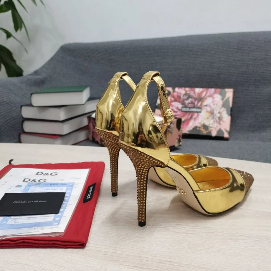 DolGa Patent Pumps With Fusible Rhinestones Gold For Women DG Shoes