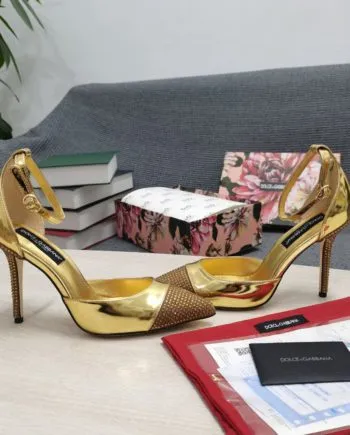 DolGa Patent Pumps With Fusible Rhinestones Gold For Women DG Shoes