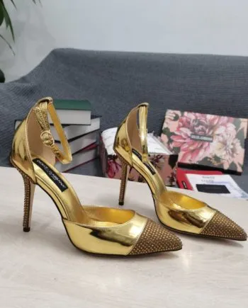DolGa Patent Pumps With Fusible Rhinestones Gold For Women DG Shoes