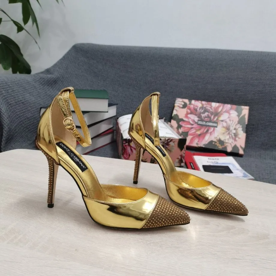 DolGa Patent Pumps With Fusible Rhinestones Gold For Women DG Shoes