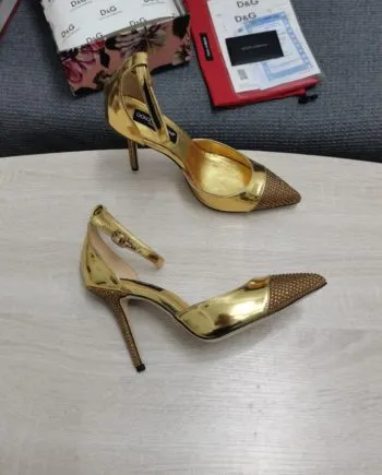 DolGa Patent Pumps With Fusible Rhinestones Gold For Women DG Shoes