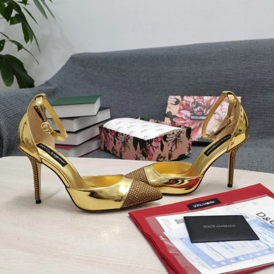 DolGa Patent Pumps With Fusible Rhinestones Gold For Women DG Shoes