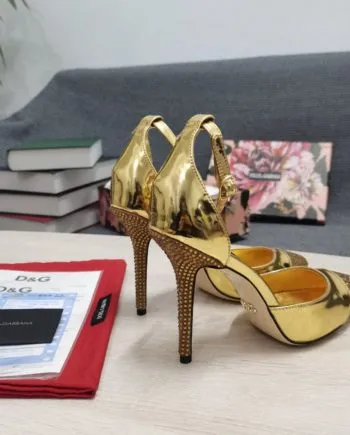 DolGa Patent Pumps With Fusible Rhinestones Gold For Women DG Shoes