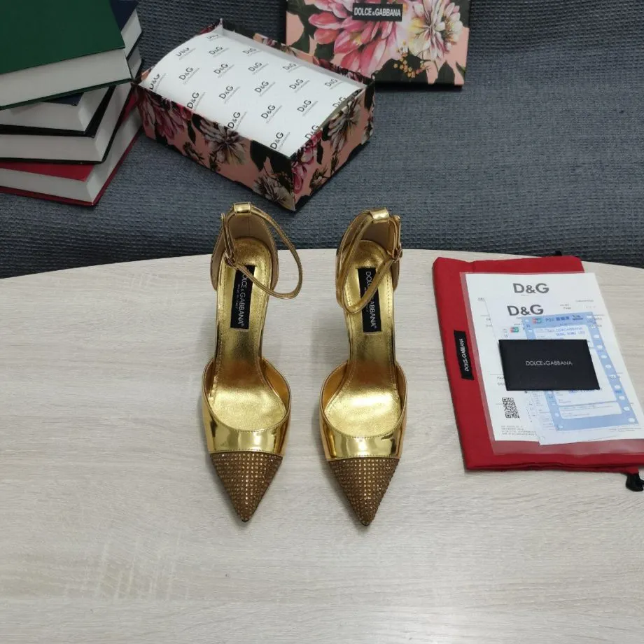 DolGa Patent Pumps With Fusible Rhinestones Gold For Women DG Shoes
