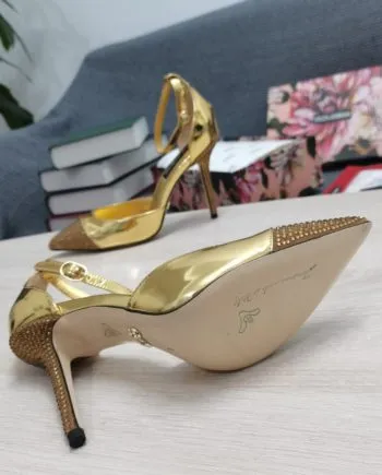 DolGa Patent Pumps With Fusible Rhinestones Gold For Women DG Shoes