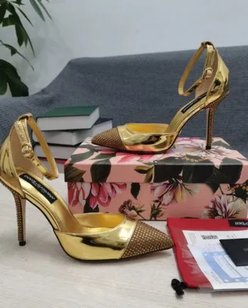 DolGa Patent Pumps With Fusible Rhinestones Gold For Women DG Shoes