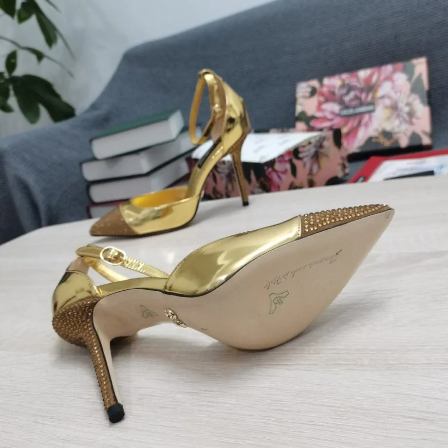 DolGa Patent Pumps With Fusible Rhinestones Gold For Women DG Shoes