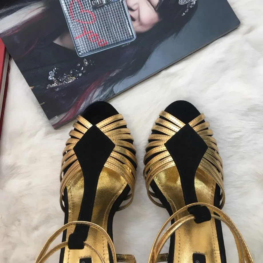 DolGa Pumps Gold/Balck For Women DG Shoes
