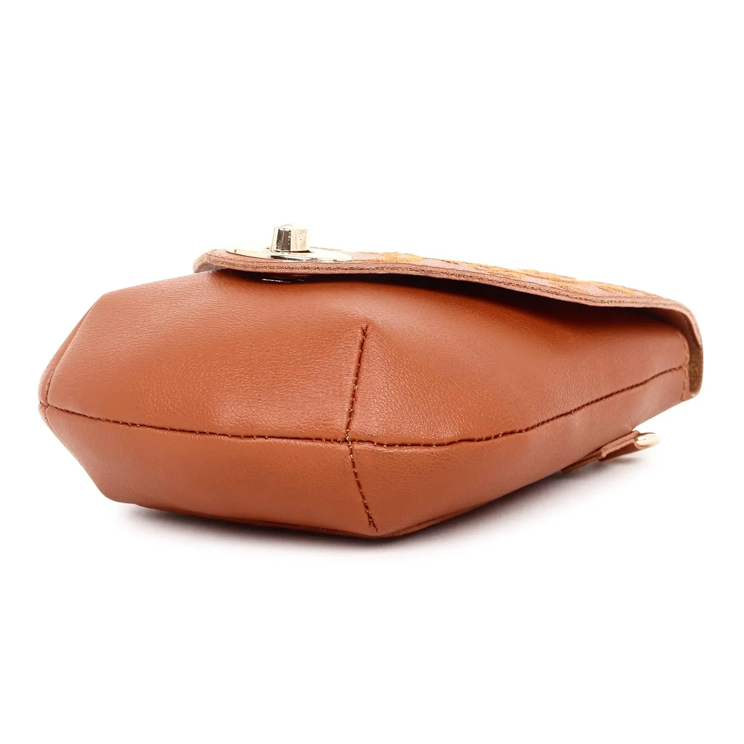 Embroidered Floral Solid Tan Sling Small Mobile Bag Cell Phone Holder Pouch Mini Cross Body For Ladies Girls Women