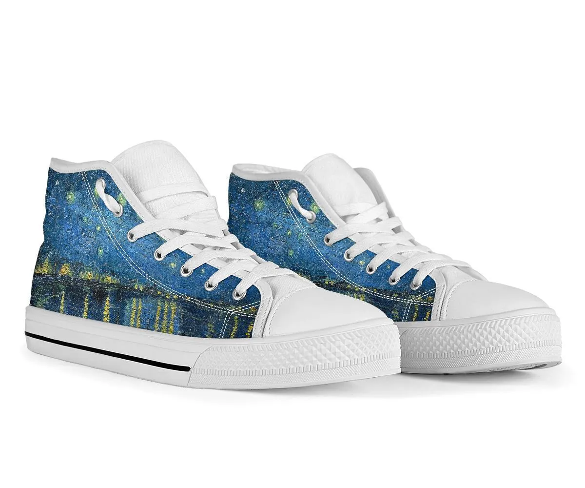 ES High Top Sneakers - Vintage Art | Vincent van Gogh: Starry Night Over the Rhone | Custom Shoes, Custom Sneakers, Customized Sneakers
