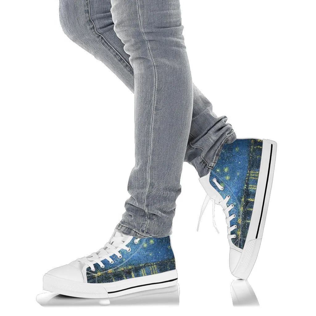ES High Top Sneakers - Vintage Art | Vincent van Gogh: Starry Night Over the Rhone | Custom Shoes, Custom Sneakers, Customized Sneakers