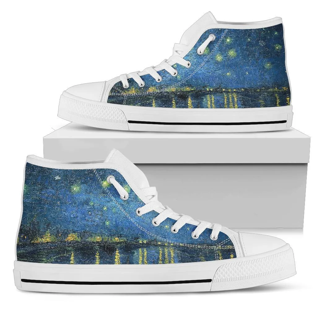ES High Top Sneakers - Vintage Art | Vincent van Gogh: Starry Night Over the Rhone | Custom Shoes, Custom Sneakers, Customized Sneakers