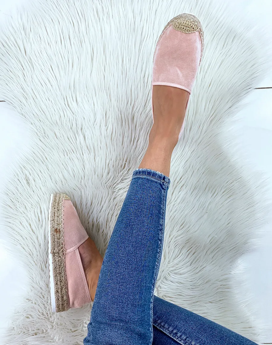 Espadrilles en jute et en suédine rose