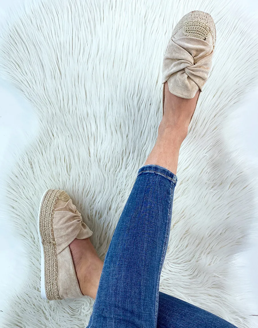 Espadrilles en suédine beige en forme de nud