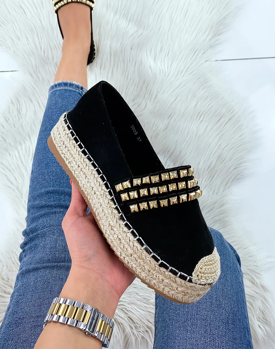 Espadrilles en suédine noire à détail clouté