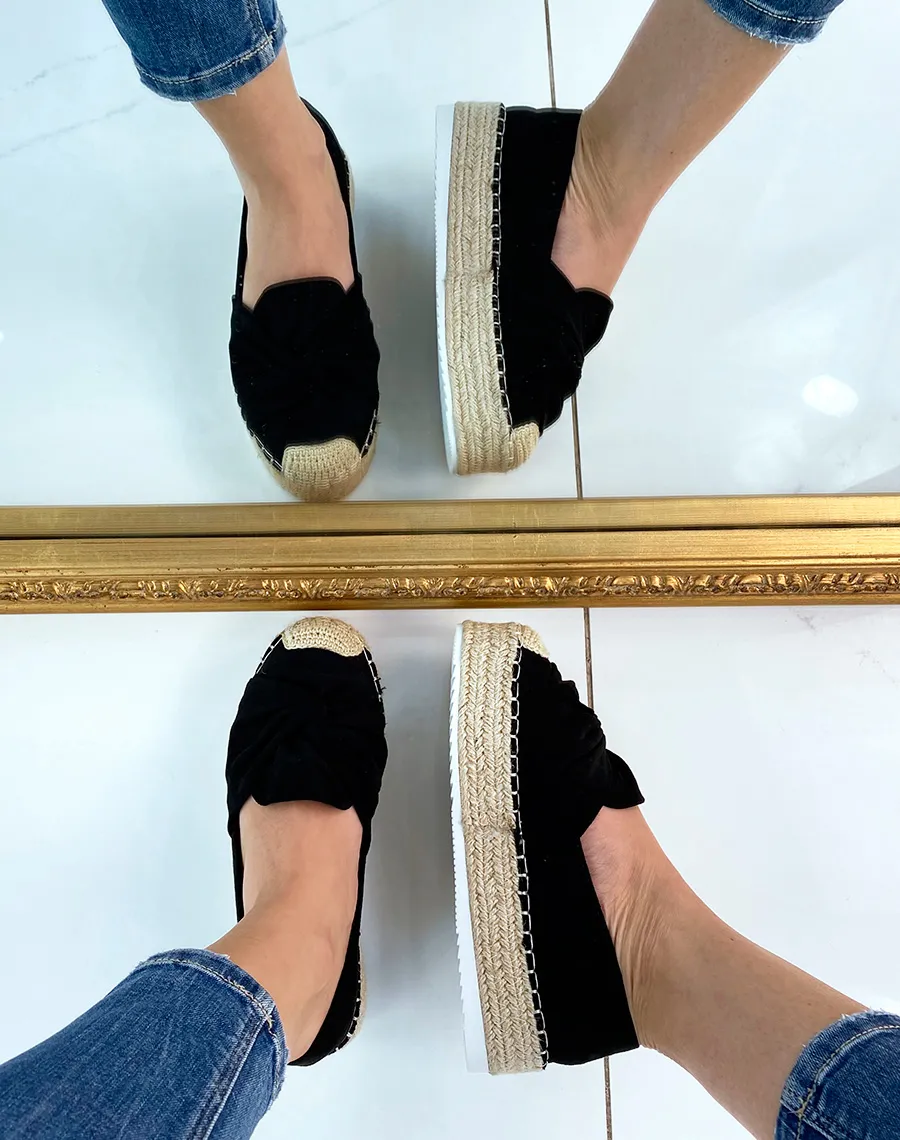 Espadrilles en suédine noire en forme de nud