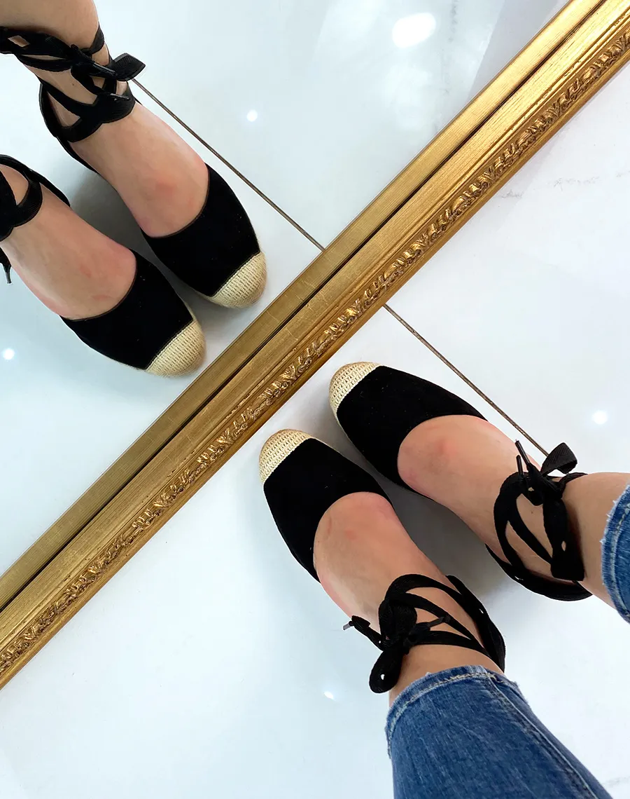 Espadrilles en suédine noire à talon compensé