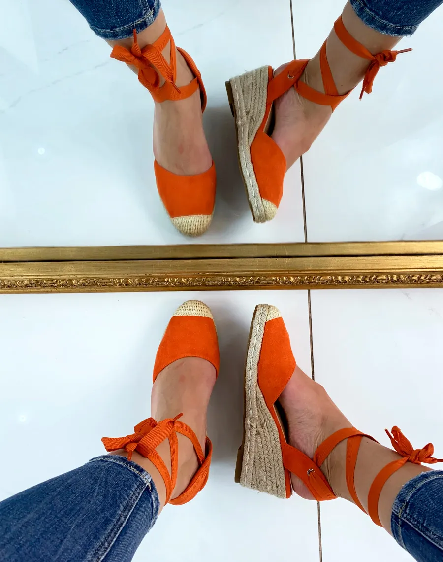 Espadrilles en suédine orange à talon compensé
