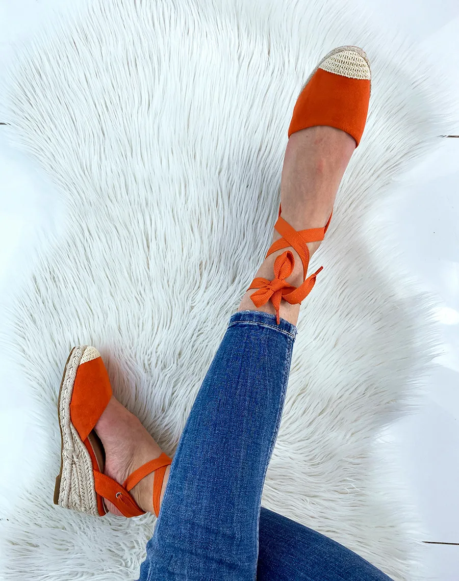 Espadrilles en suédine orange à talon compensé