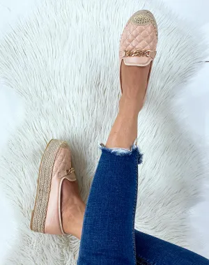 Espadrilles rose poudré matelassées à plateforme