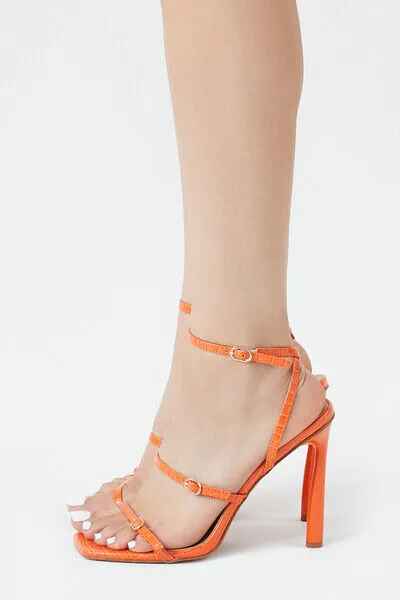 Faux Croc Strappy Stiletto Heels