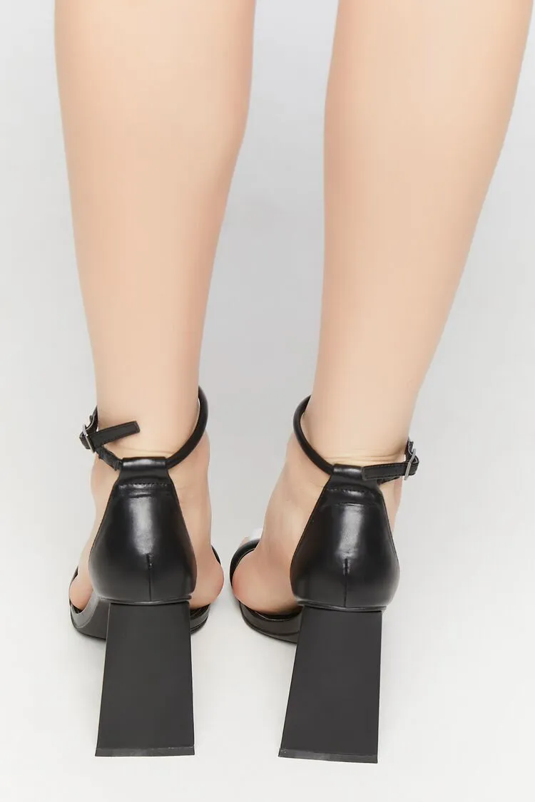 Faux Leather Open-Toe Flare Heels