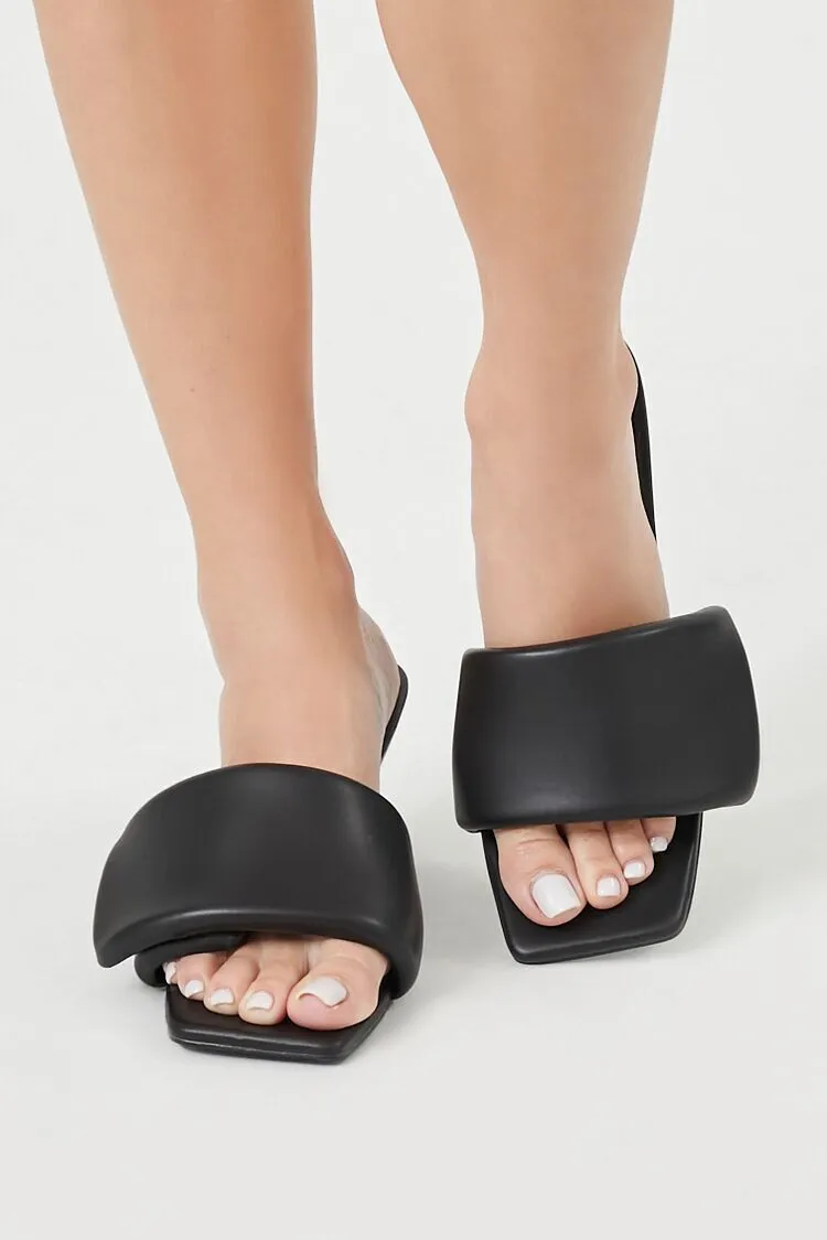 Faux Leather Square-Toe Heels