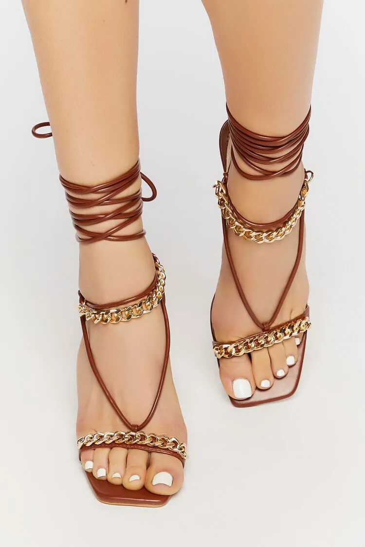 Faux Leather Strappy Chain Heels