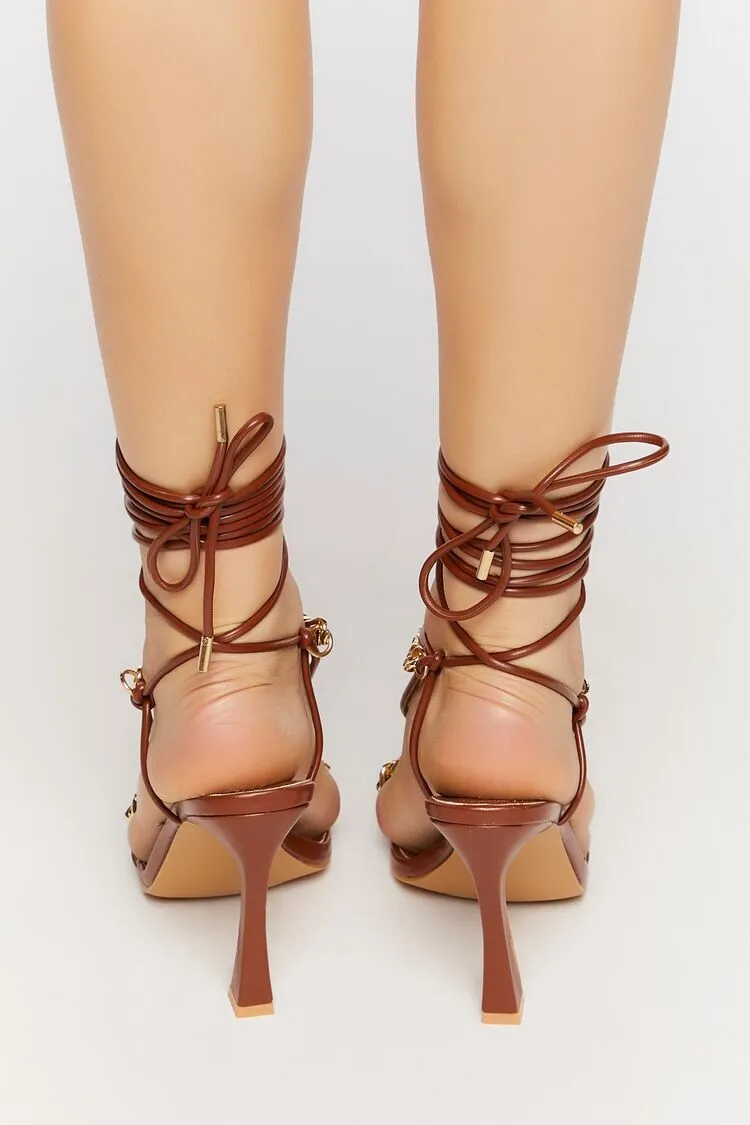 Faux Leather Strappy Chain Heels