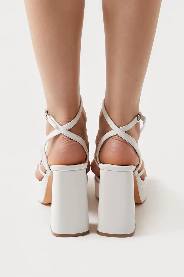 Faux Leather Strappy Platform Heels
