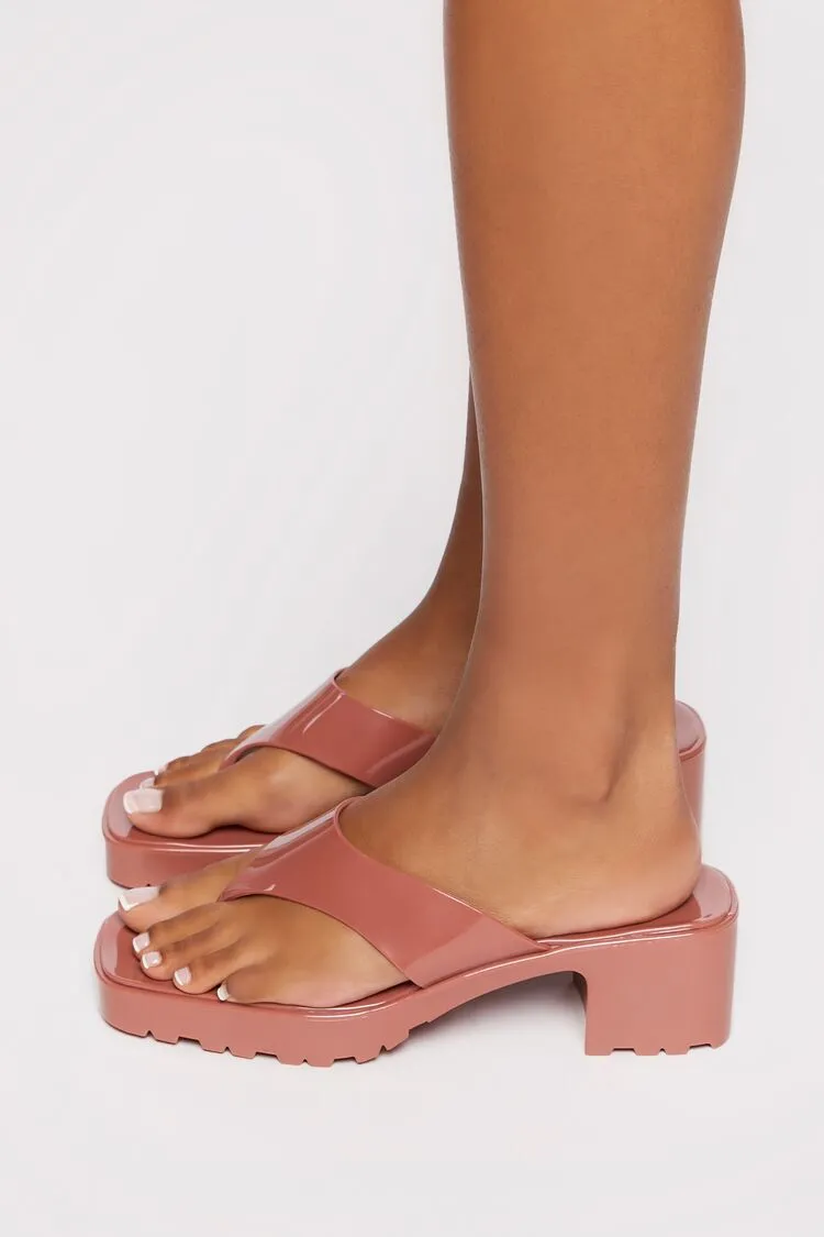 Faux Patent Thong Heels