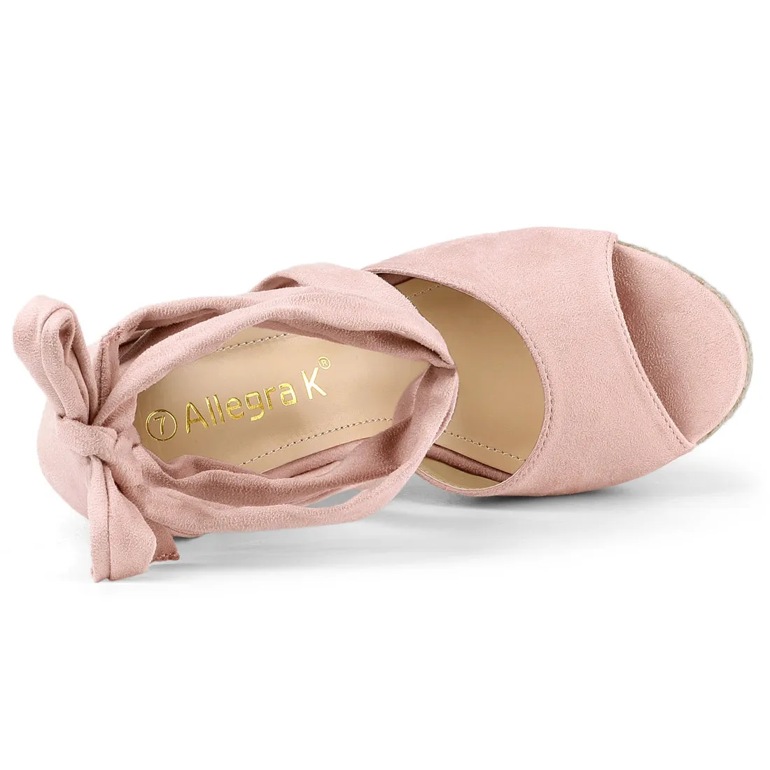 Faux Suede Lace Up Espadrille Wedge Heel Sandals
