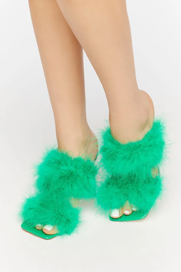 Feather Open-Toe Heels