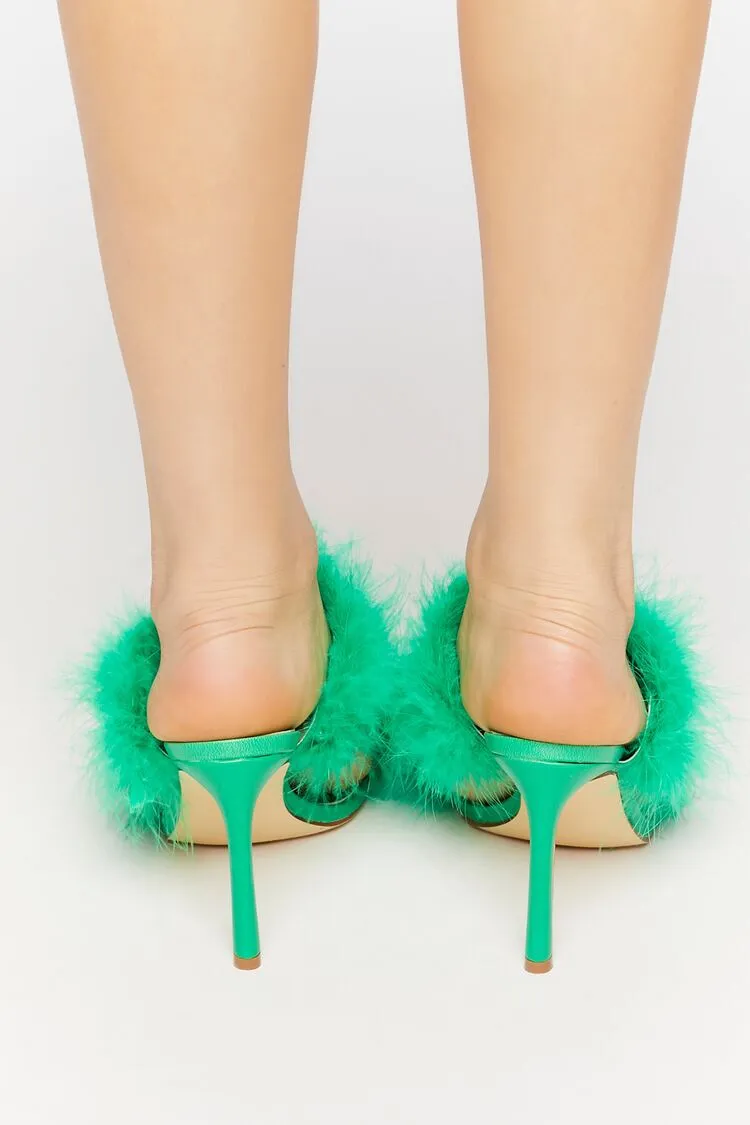 Feather Open-Toe Heels