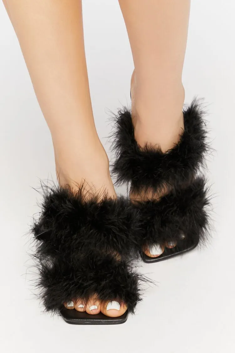 Feather Open-Toe Heels