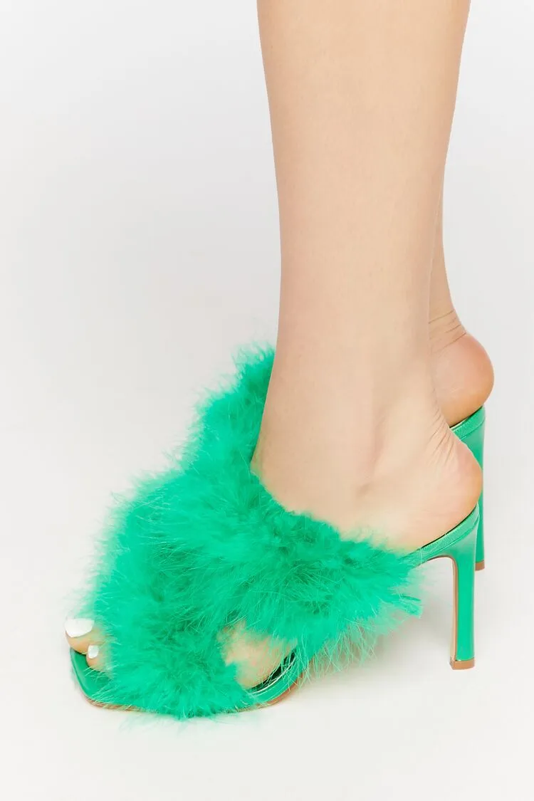 Feather Open-Toe Heels