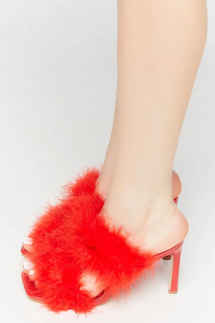 Feather Square-Toe Heels