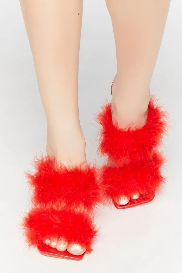 Feather Square-Toe Heels
