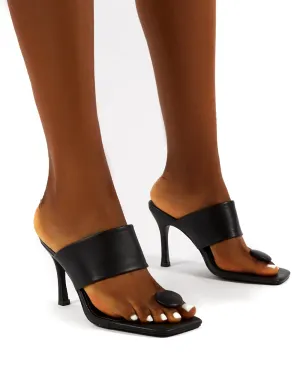 Forgiven Black Toe Post Square Toe Wide Strap Mule Heels